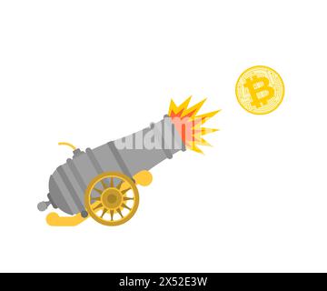 Croissance Bitcoin. Ancien canon tire bitcoin. Canon avec une crypto-monnaie de tir de chariot d'arme. Icône pistolet chariot Illustration de Vecteur