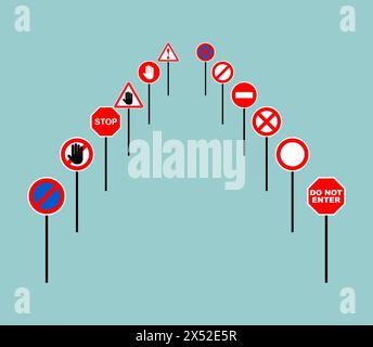 Ensemble de panneaux d'interdiction routière. Signe rouge de danger et d'attention. Le conduit est fermé Illustration de Vecteur