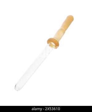 Une pipette en verre propre isolée sur blanc Banque D'Images