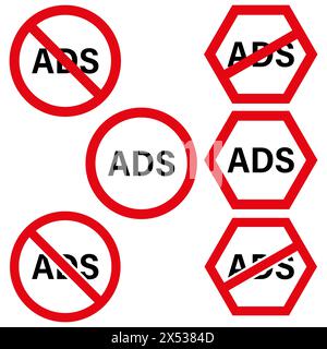 Aucune publicité autorisée signes. Symboles vectoriels anti ADS. Illustration de Vecteur