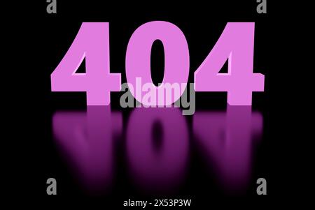 3d rendre le signe brillant violet 404 et fond noir. Concept de minimalisme simple. Concept de minimalisme simple, illustration 3D. Banque D'Images