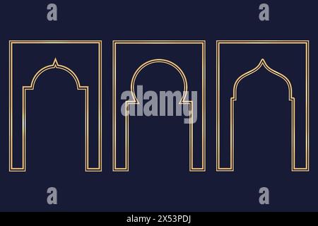 Cadre en arc islamique Ramadan. Illustration de porte traditionnelle musulmane vectorielle pour le post et les modèles d'invitation de mariage. Cadres dorés dans le style oriental Illustration de Vecteur