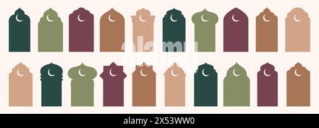 Forme de porte islamique et silhouette de fenêtre arc arabe. Collection de motifs dans le style oriental. Cadres en design arabe musulman pour Ramadan Kareem Illustration de Vecteur