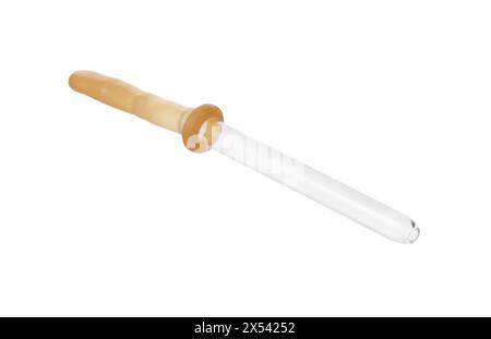 Une pipette en verre propre isolée sur blanc Banque D'Images