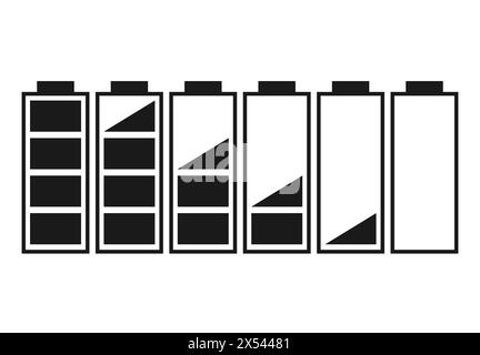 Un jeu de six batteries avec différents indicateurs de charge. Illustration vectorielle Illustration de Vecteur