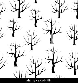 Arbres incurvés noirs et blancs sans arrière-plan de feuilles. Texture sans couture de forêt vectorielle. Illustration de Vecteur