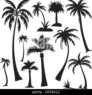 Ensemble de palmiers aux silhouettes variées Illustration de Vecteur