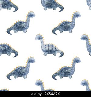 Modèle sans couture avec des dinosaures bleus dessinés à la main dans un style scandinave. Fond créatif d'enfants de mode aquarelle pour tissu, textile Banque D'Images