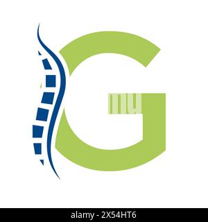 Lettre G concept du logo Backbone pour le symbole santé. Panneau de douleur dorsale Illustration de Vecteur