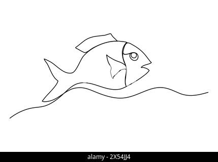 Poisson, illustration vectorielle de dessin d'une ligne. Illustration de Vecteur