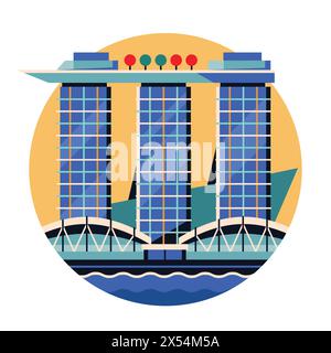 Singapour Marina Bay Sands Circle Flat icône Illustration de Vecteur