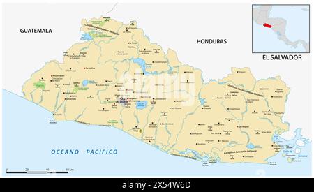Carte vectorielle de l'État d'Amérique centrale du Salvador Banque D'Images
