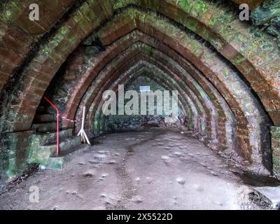 L'image est de ce qui était la crypte de l'abbaye du château de Peel à l'historique château de Peel sur la côte ouest de l'île de Man. Banque D'Images