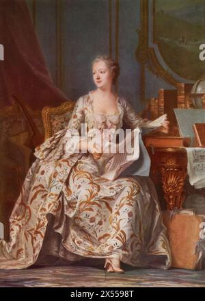 Portrait de Madame de Pompadour par Maurice Quentin de la Tour, peint en 1755, conservé au Musée du Louvre, Paris, France. Ce portrait capture Jeanne-Antoinette poisson, mieux connue sous le nom de Madame de Pompadour, la maîtresse influente du roi Louis XV. Banque D'Images