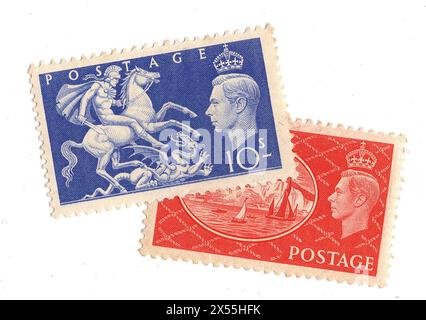 Une paire de timbres-poste à la menthe de grande valeur, King George VI de Grande-Bretagne sur fond blanc. Banque D'Images