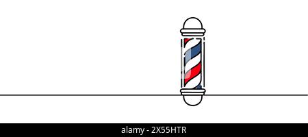 Salon de coiffure, poteau, une ligne, dessin continu. Le salon de coiffure et les outils de coiffeur sont illustrés en continu sur une seule ligne. Illustration linéaire vectorielle. Illustration de Vecteur