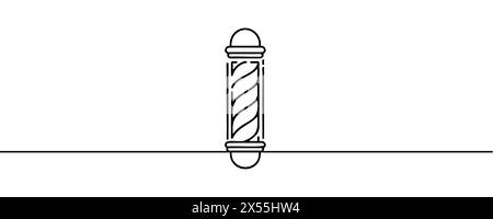 Salon de coiffure, poteau, une ligne, dessin continu. Le salon de coiffure et les outils de coiffeur sont illustrés en continu sur une seule ligne. Illustration linéaire vectorielle. Illustration de Vecteur