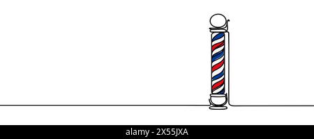 Salon de coiffure, poteau, une ligne, dessin continu. Le salon de coiffure et les outils de coiffeur sont illustrés en continu sur une seule ligne. Illustration linéaire vectorielle. Illustration de Vecteur
