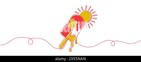 Contour glace popsicle stick vecteur une ligne de dessin continu illustration. Icône de silhouette linéaire dessinée à la main Illustration de Vecteur