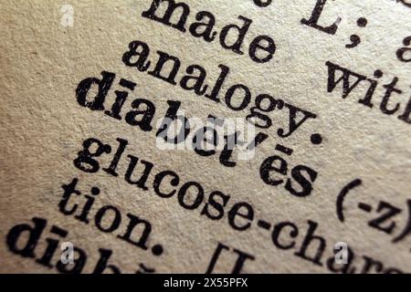 Word diabète sur la page du dictionnaire, macro gros plan Banque D'Images