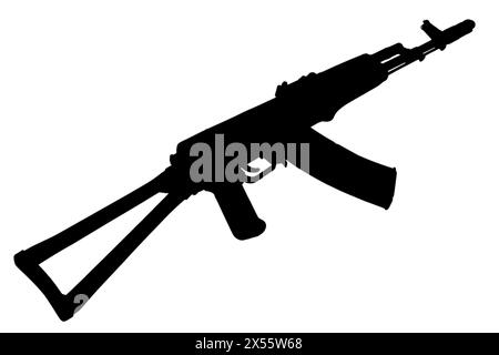 kalachnikov aks 74 fusil d'assaut avec silhouette noire de stock pliant Banque D'Images