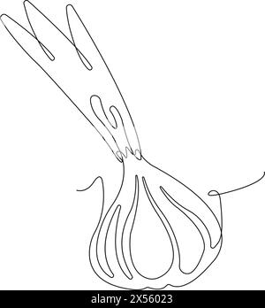 Oignon dans le style de dessin d'art de ligne continue. Bulbe d'oignon et feuilles dessin linéaire noir minimaliste isolé sur fond blanc. Illustration vectorielle Illustration de Vecteur