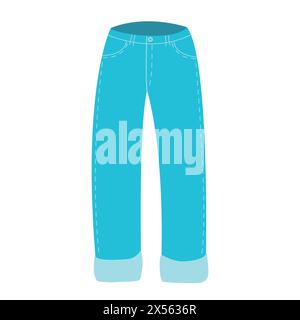 Fait partie de la garde-robe de base. Pantalon en denim. Magasin de vêtements, mode. Conception de style plat, vecteur isolé. Élément imprimé automne, vêtements chauds et confortables de saison. Illustration de Vecteur
