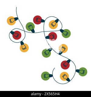 Lumières de couleur de Noël isolées sur fond blanc. Décoration de guirlande lumineuse colorée. Ampoule lumineuse pour cartes de Noël, affiches, bannières, web. LED Illustration de Vecteur