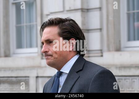 Londres, Royaume-Uni, 7 mai 2024. Johnny Mercer, ministre d'État aux anciens combattants, quitte le Cabinet après une réunion. Crédit : onzième heure photographie/Alamy Live News Banque D'Images