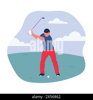 Homme jouant au golf. Illustration vectorielle isolée sur fond blanc. Compétition de golf. Concept sport. Dessin animé pour affiche, icône, carte, logo, labe Illustration de Vecteur