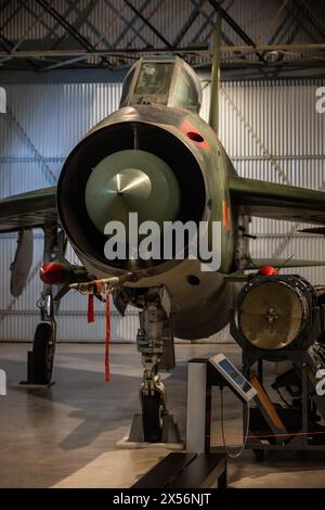 English Electric Lightning F2A (XN776) dans les marquages du 92e Escadron, Military Aircraft Hanger Scotland's National Museum of Flight, East Fortune. Banque D'Images