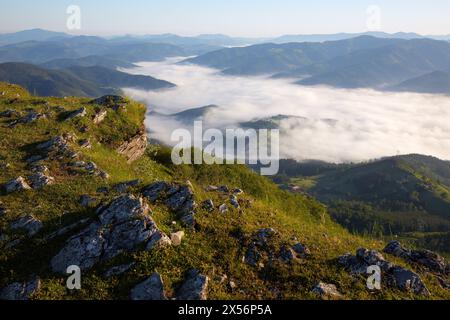 Le brouillard. Aizkorri Aratz Parc Naturel. Mont Aloña. Arantzazu. Oñati. Gipuzkoa. Pays Basque. Espagne Banque D'Images