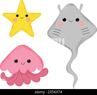 Animaux marins mignons. Animaux sous-marins. Illustration de Vecteur