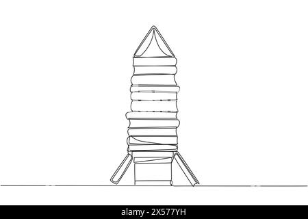 Une ligne continue dessinant des livres empilés forment une fusée. Concept de festival de livre spatial. Guide pour la réalisation de missions d'expédition. Technologie. Vehi Illustration de Vecteur
