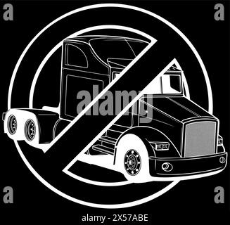 Silhouette blanche de voitures de camion vecteur interdite sur fond noir Illustration de Vecteur