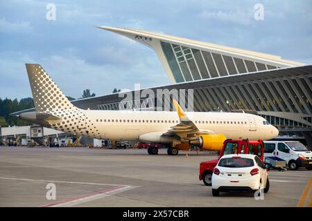 En avion, aéroport de Bilbao, Loiu, Biscaye, Pays Basque, Espagne Banque D'Images