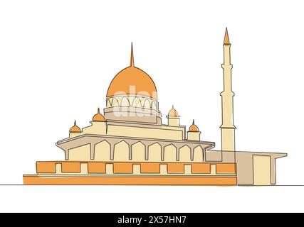 Un dessin continu de la ligne historique islamique masjid ou mosquée. L'ancien bâtiment qui fonctionne comme un lieu de culte pour la personne musulmane c Illustration de Vecteur