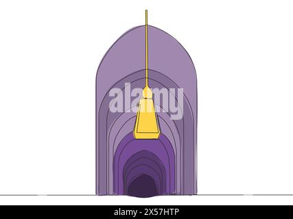 Un seul dessin de ligne de la décoration d'ornement du dôme historique islamique masjid ou de la mosquée. Lieu Saint de prière pour l'Islam concept de personnes ligne continue Illustration de Vecteur