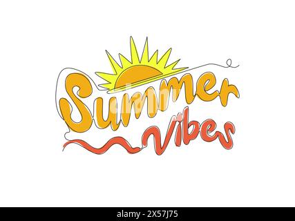 Un dessin sur une seule ligne d'une citation typographique mignonne motivante et inspirante - Summer Vibes. Conception calligraphique pour impression, carte, bannière, affiche. C Illustration de Vecteur