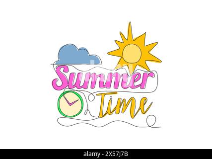 Dessin en ligne continue simple de citation de typographie de vacances de voyage mignon et cool - heure d'été. Conception calligraphique pour impression, carte, bannière, affiche. Activé Illustration de Vecteur