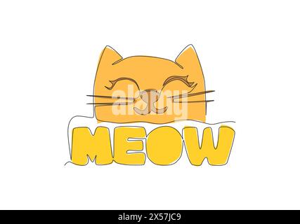 Un dessin en ligne continue de citation d'animaux de typographie mignonne et adorable - Meow pour le son de chat de chaton de chat de chat de chaton. Design calligraphique pour print, carte, banne Illustration de Vecteur