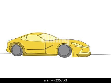 Dessin d'une seule ligne de course et de berline de luxe à la dérive super voiture. Concept de transport de véhicule de voiture sportive. Une conception de dessin de ligne continue Illustration de Vecteur