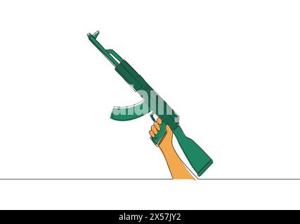 Dessin au trait continu d'un homme tenant un fusil d'assaut militaire. Concept d'arme de défense. Illustration de conception vectorielle de dessin d'une ligne Illustration de Vecteur