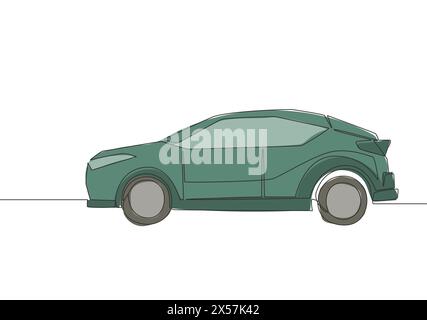 Dessin au trait continu d'une petite et simple voiture à hayon. Concept de transport urbain de véhicules. Une seule conception de dessin de ligne continue Illustration de Vecteur