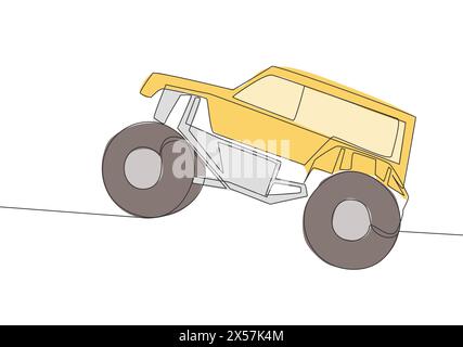 Dessin en ligne continu de 4x4 volant voiture de trail jeep tout-terrain pour la compétition et le tournoi. Concept de transport de véhicule d'aventure de rallye. O Illustration de Vecteur