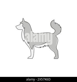 Dessin d'une seule ligne continue de l'icône de chien chiot Husky sibérien mignon simple. Concept de vecteur d'emblème de logo d'animal de compagnie. Dessiner une ligne à la mode dessiner une desig Illustration de Vecteur