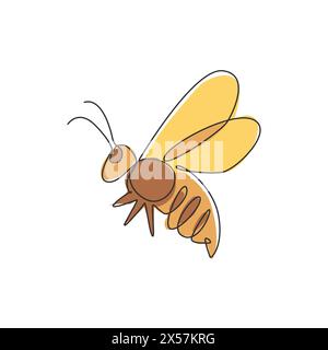 Un dessin de ligne continue d'abeille élégante pour l'identité du logo de l'entreprise. Concept d'icône de ferme de miel biologique de forme animale d'insecte de guêpe. vecto à ligne unique Illustration de Vecteur