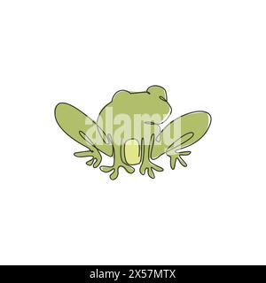 Un dessin de ligne continue de grenouille drôle pour l'identité de logo de jouet d'enfants. Concept d'icône d'animal reptile. Design de vecteur de dessin graphique simple ligne moderne illus Illustration de Vecteur