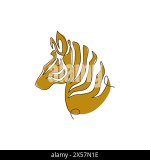 Dessin de ligne continue simple de tête de zèbre élégante pour l'identité de logo de l'entreprise. Cheval avec rayures concept animal mammifère pour parc national safari zoo Illustration de Vecteur