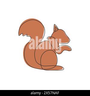 Un dessin en ligne continue de mignon écureuil pour l'identité du logo de l'entreprise. Concept d'icône d'affaires de forme drôle d'animal mammifère. Graphique linéaire tendance Illustration de Vecteur